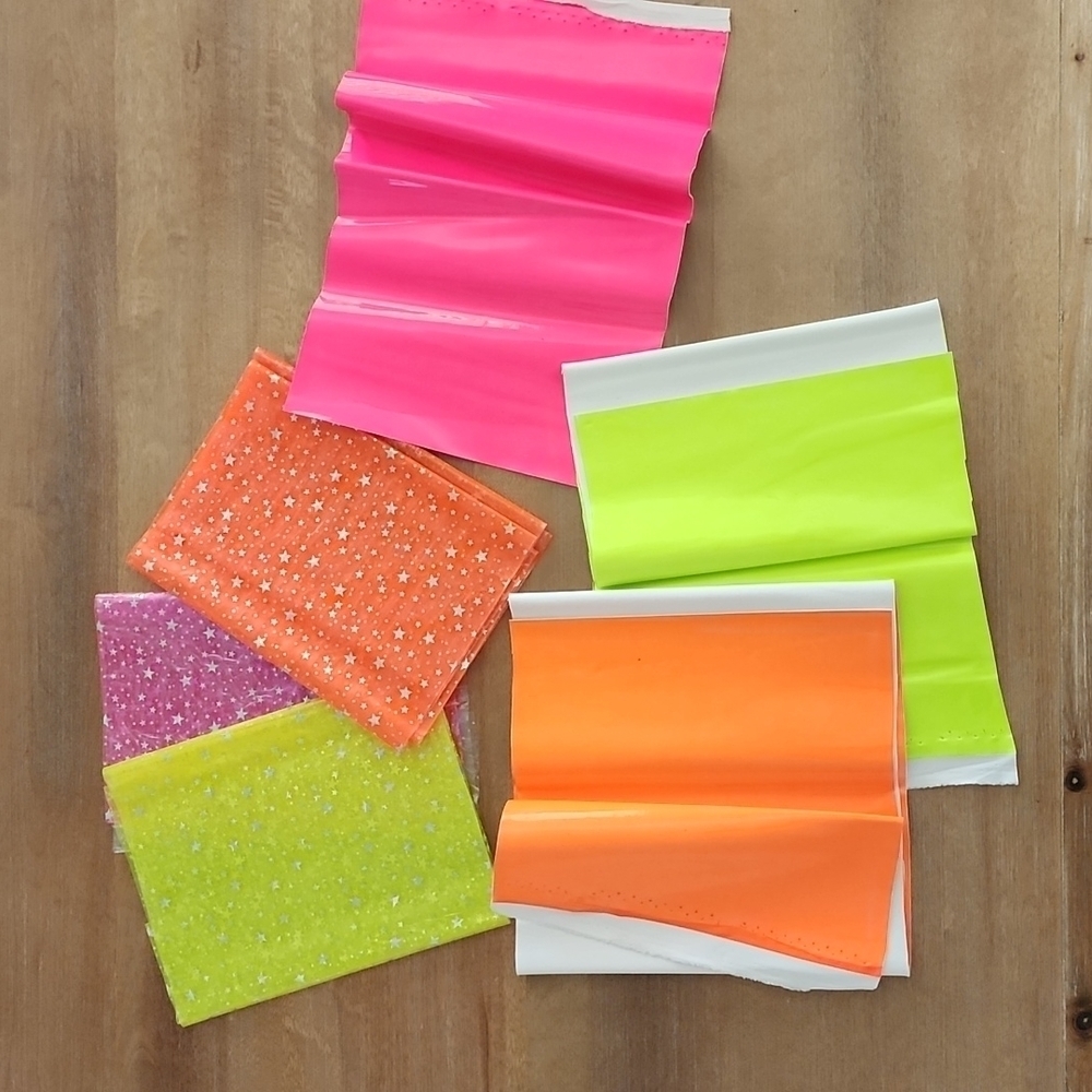 Transparent Jelly Faux Leather & Neon Vinyl Remnants – Glitter Stars / Holograph